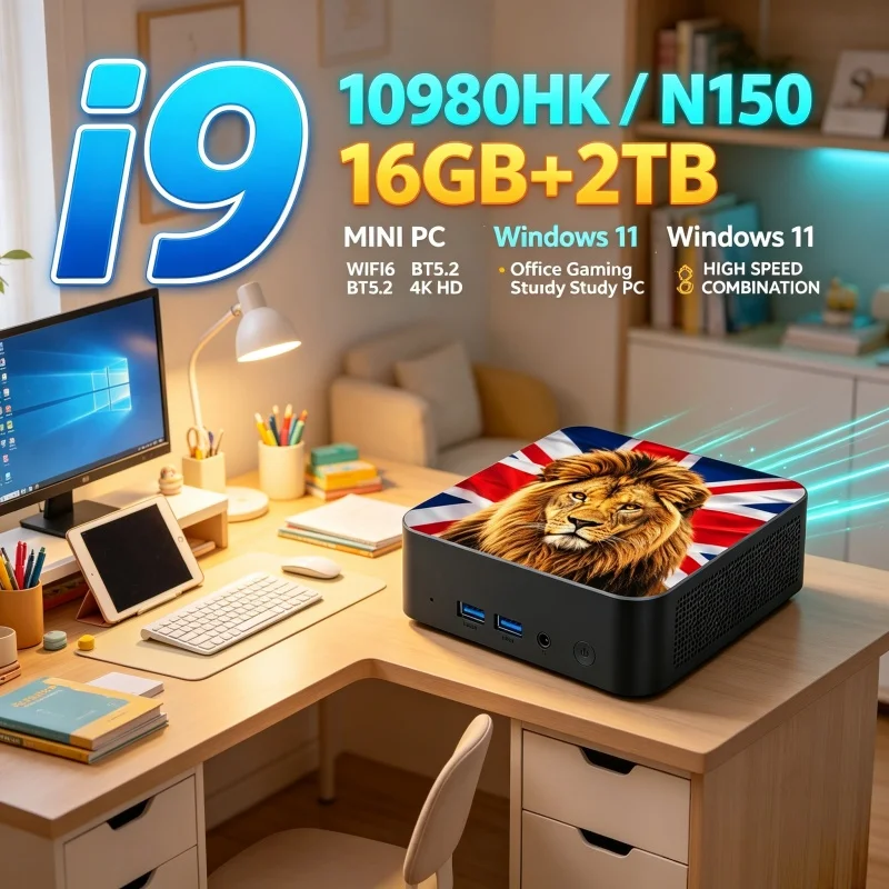 Home Office British - มินิพีซีพิมพ์ลายสิงโตอังกฤษ Union Jack พร้อมซีพียู Intel I9‑10980HK