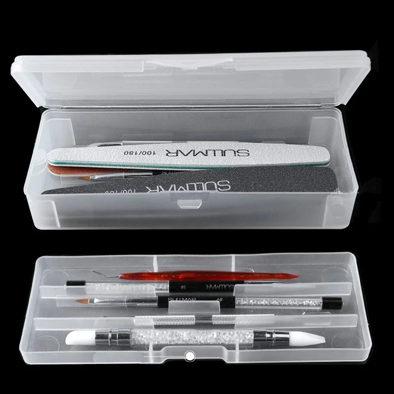 Pen Holder Organizer - 1 PC สี่เหลี่ยมผืนผ้า Double-Layer เล็บเครื่องมือที่ว่างเปล่ากล่องเก็บแหนบ Clippers