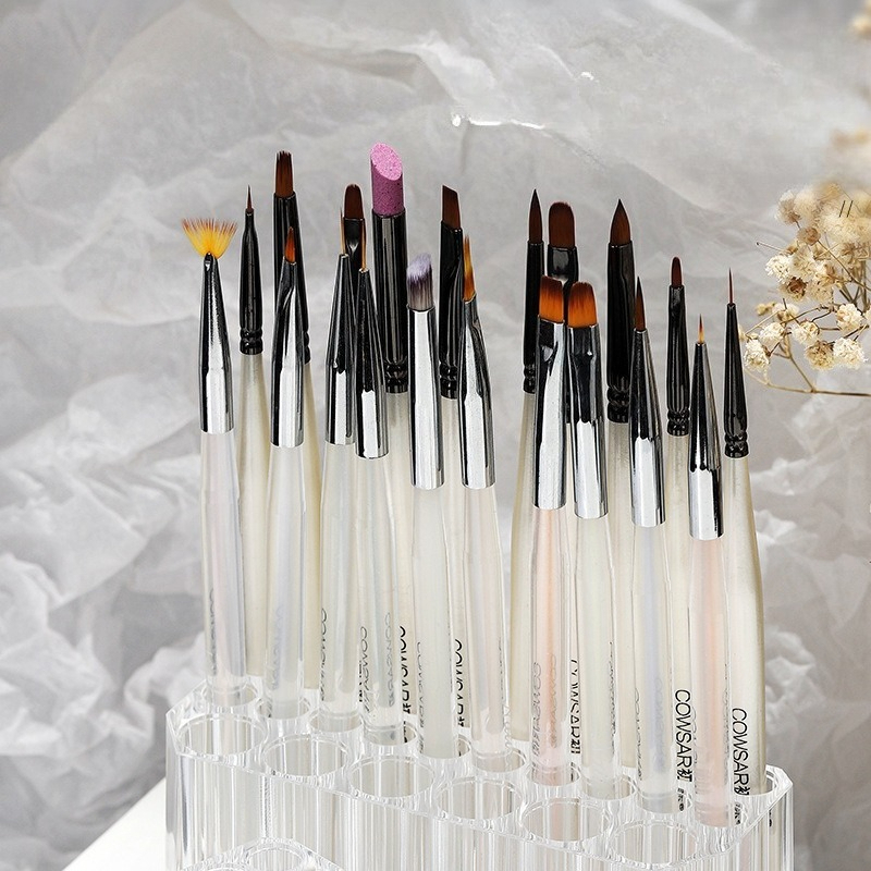 Pen Holder Organizer - ที่ใส่ปากกาสำหรับทำเล็บ 26 ช่อง อะคริลิกใส โปร่งแสงสูง กล่องเก็บของบนโต๊ะสำหรับอุปกรณ์แปรงทำเล็บ
