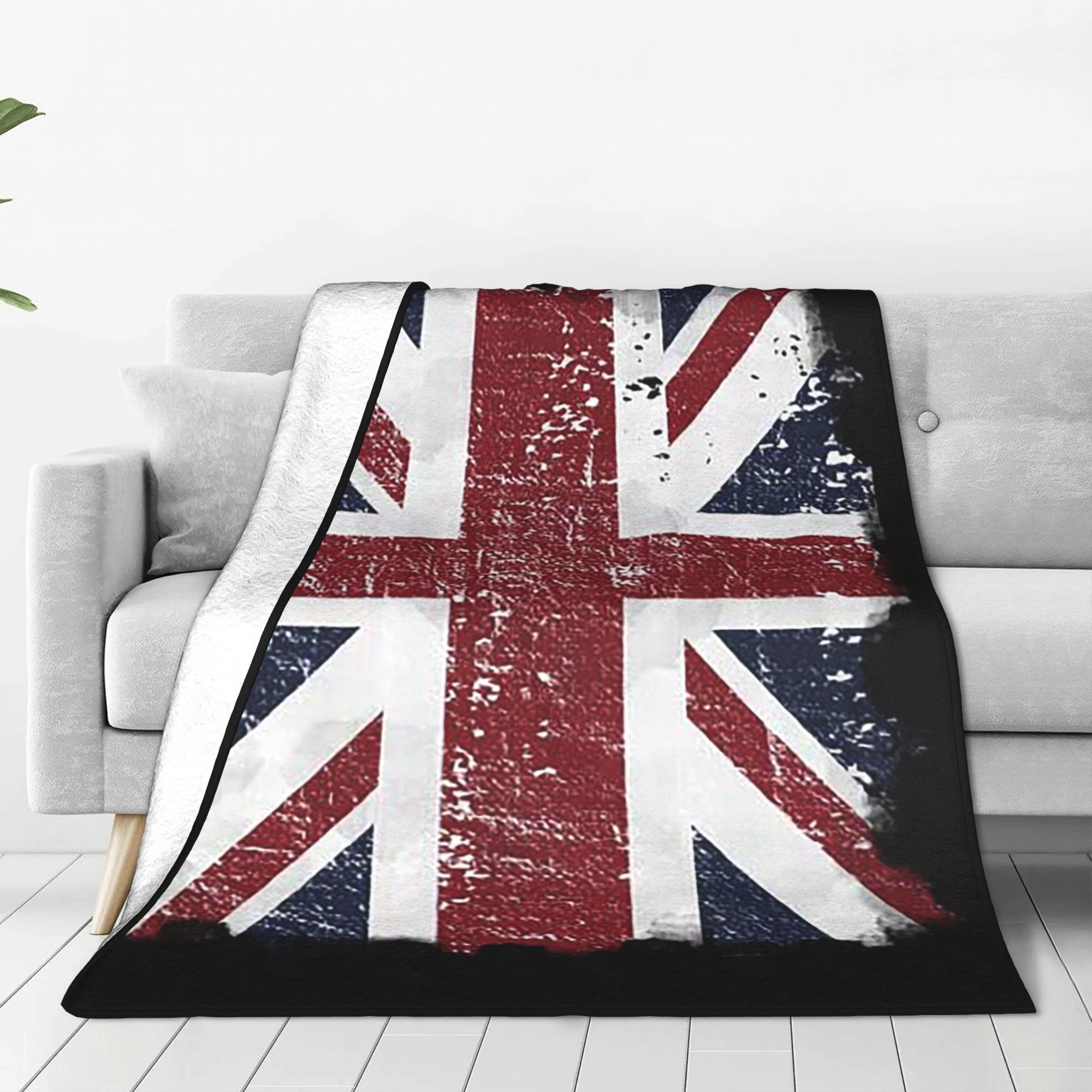 Home Office British - ธงชาติอังกฤษที่ตกแต่งแล้วสีดำสีเทาหน้ากากยูเนี่ยนแจ็ค UK ผ้าห่มขนแกะระบายอากาศได้ดีโซฟาผ้าห่มสำหรับบ้านห้องนอนสำนักงาน
