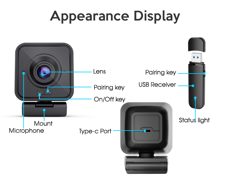 Webcam Hd 1080P - วิดีโอคอลลิ่ง 1080P HD กล้องเว็บแคมไร้สาย, ไมโครโฟนตัดเสียงรบกวน, ใช้งานร่วมกับ