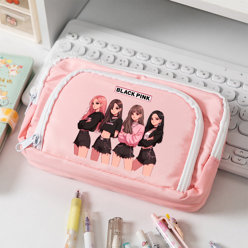 Pen Holder Organizer - กระเป๋าใส่ดินสอผ้าแคนวาสขนาดใหญ่ BlackPink สำหรับนักเรียน ลายการ์ตูน Kpop BP