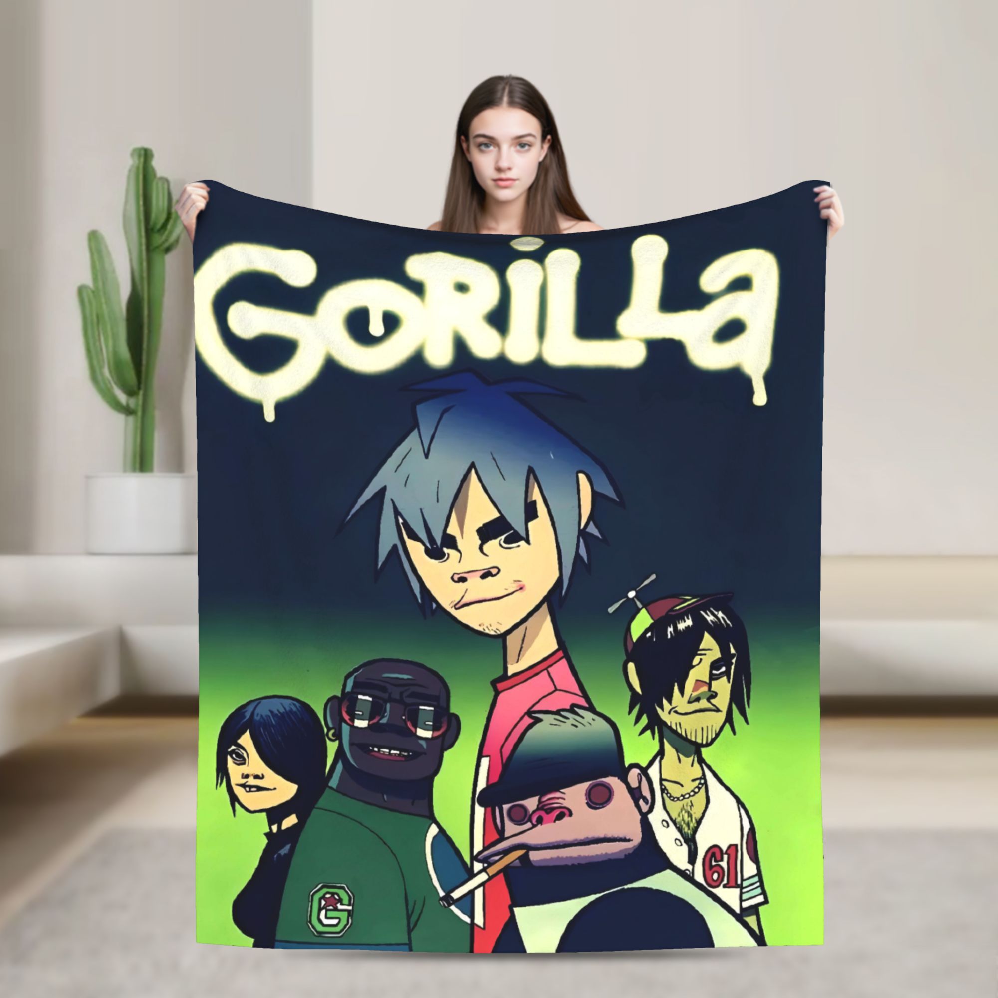 Home Office British - ผ้าห่มลายวงดนตรีอิเล็กทรอนิกส์ Gorillaz สไตล์ร็อคและฮิปฮอปจากอังกฤษ ผ้าห่มนุ่ม อุ่น สบาย