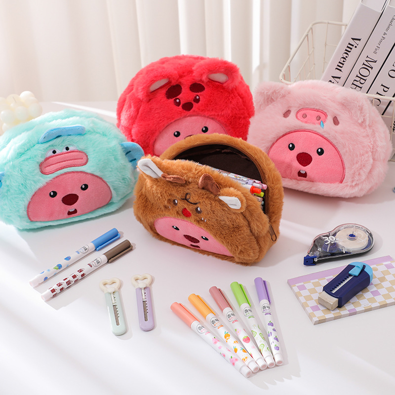 Pen Holder Organizer - กระเป๋าใส่ดินสอการ์ตูนน่ารักสำหรับนักเรียน กระเป๋าเก็บของอเนกประสงค์สำหรับใส่ปากกา แปรงแต่งหน้า ปากกามาร์คเกอร์ ความจุเยอะ กล่องใส่ปากกา