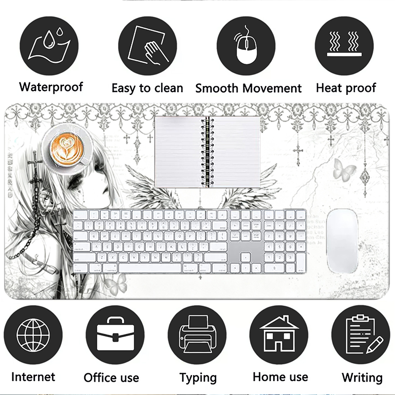 แผ่นรองเมาส์หนังสีดำสีขาวอะนิเ - Home Office Keyboard And Mouse บทวิจารณ์และราคา