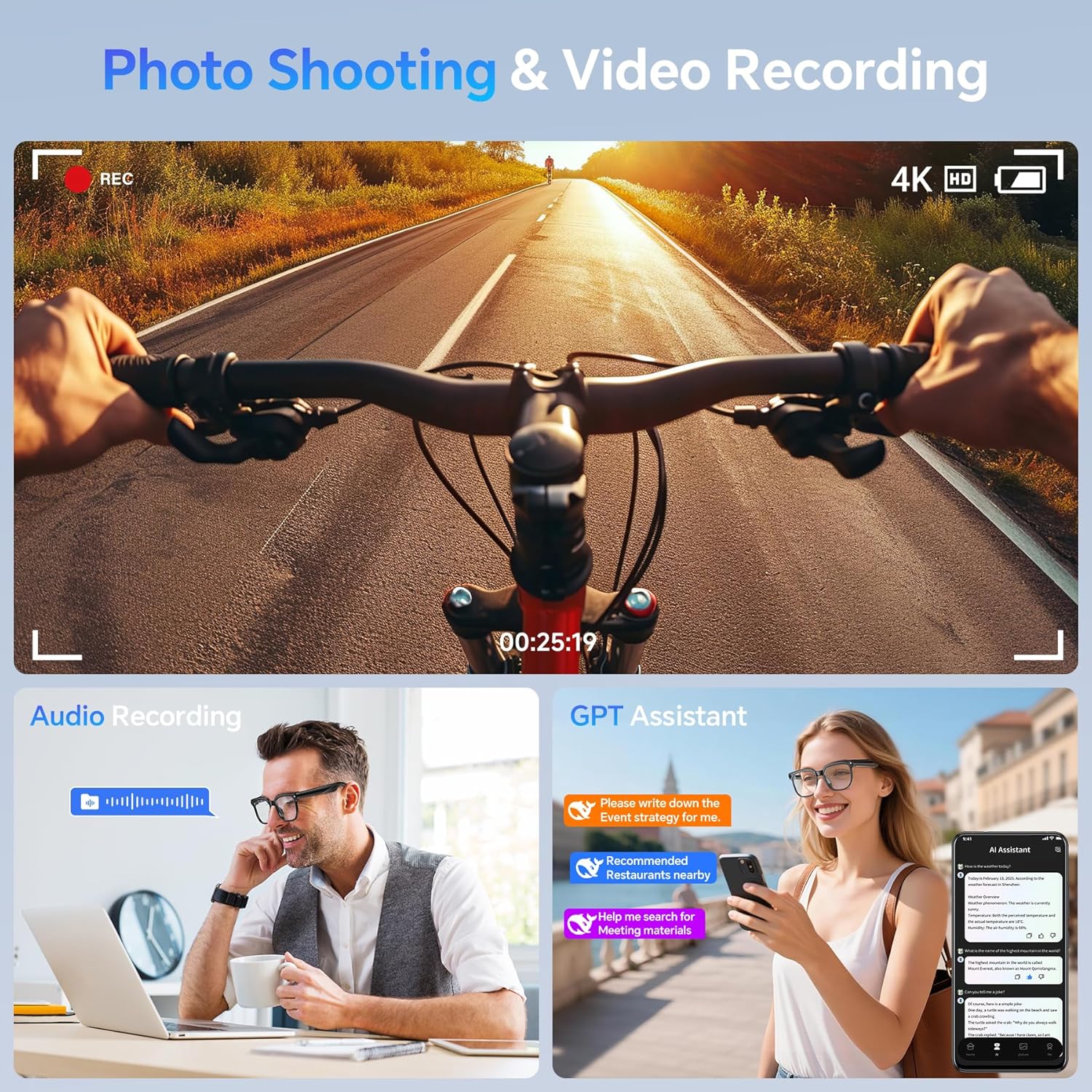 แว่นตาอัจฉริยะ AI รุ่นใหม่ ปี  - Webcam Hd 1080P บทวิจารณ์และราคา